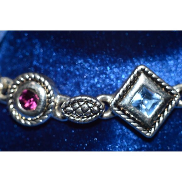 Premier Designs Silver Tone Links Bracelet Multicolored Gemstone Stone Art Deco - Picture 9 of 11